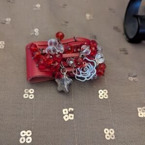 Red and Silver Beaded Bracelet